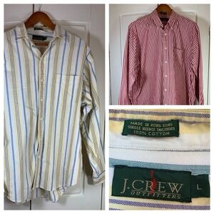 Lot Of 2 VTG 90s J CREW Oarsman Button Up‎ Shirts Mens Large Fun Preppy FLAWS